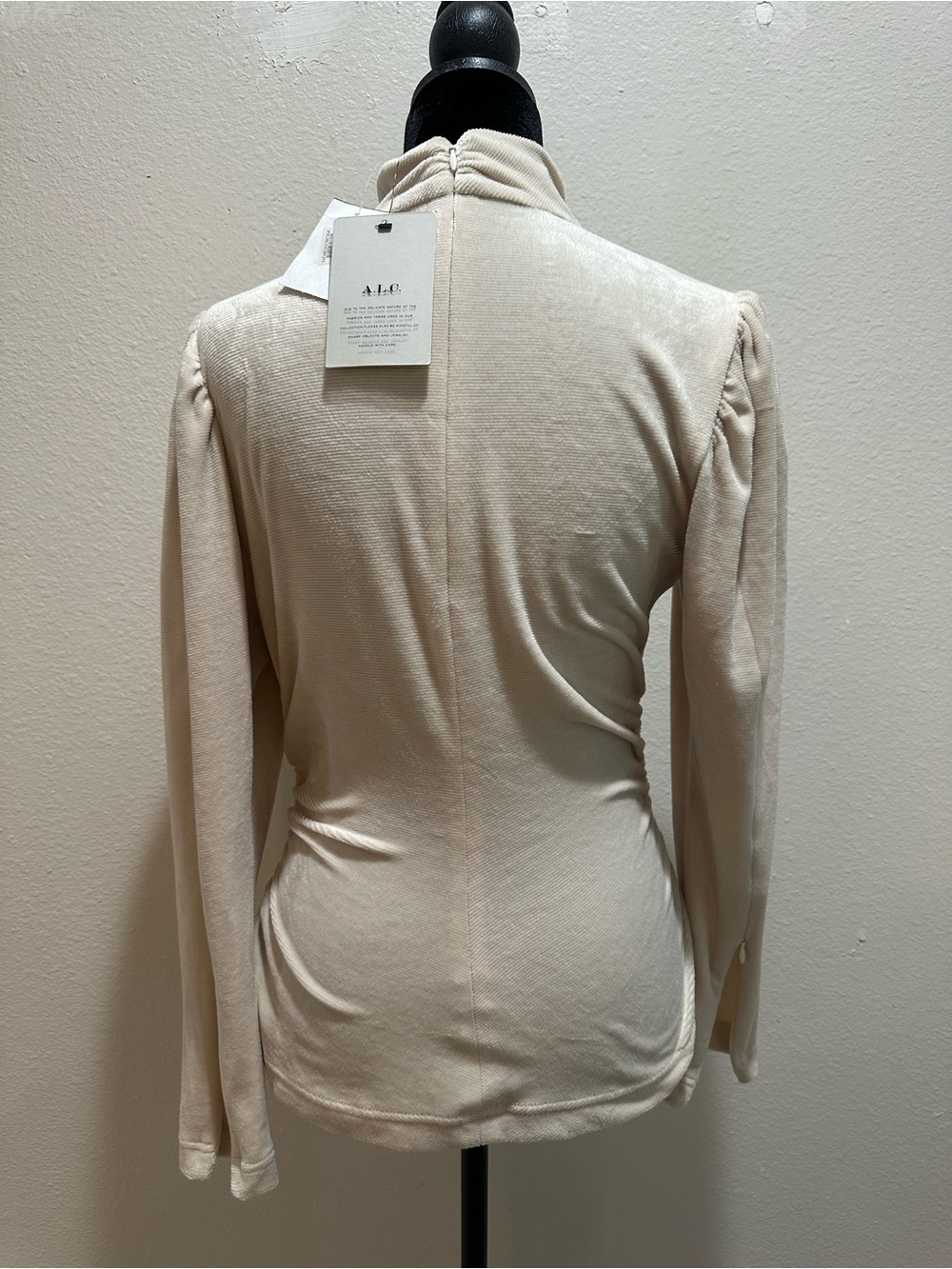 A.L.C. Cream Ruched Turtleneck with Shoulder Gather View 4